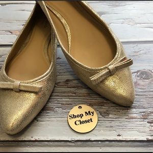 Kate Spade Gold Metallic Flats with bow detail